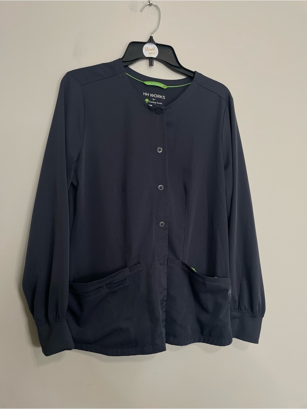 healing hands Charcoal Gray Snap -Front Medical Scrub Jacket. Sz Medium